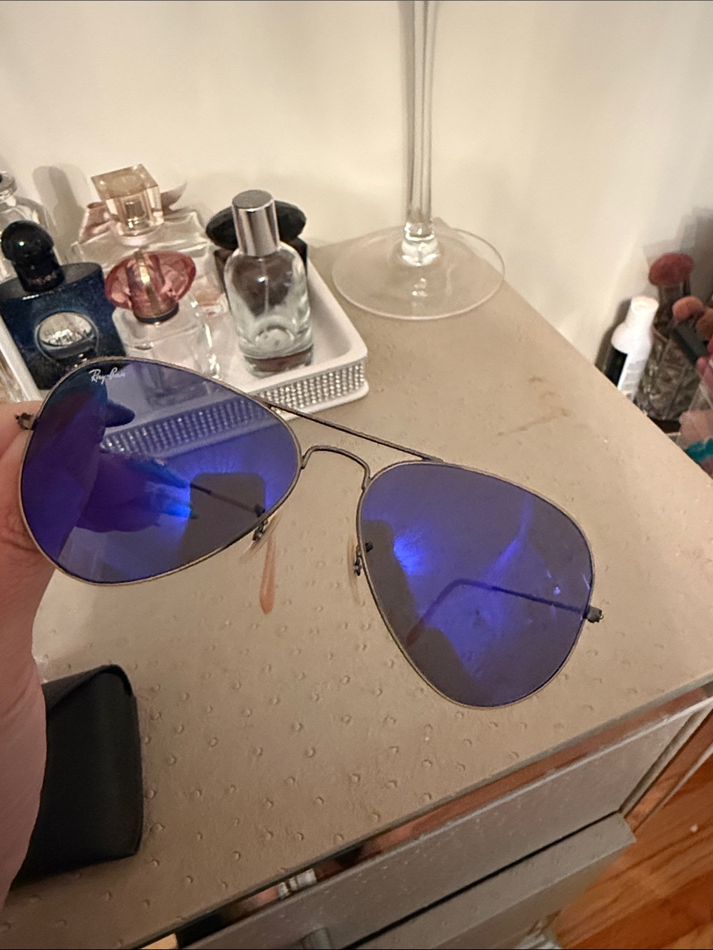 Ray-Ban Aviator Sunglasses with Blue Mirrored Lenses